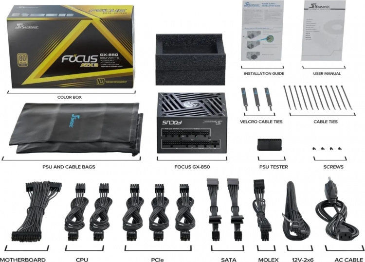 Seasonic FOCUS GX-850 ATX 3.1 (2024) -voeding, zwart, 850 W