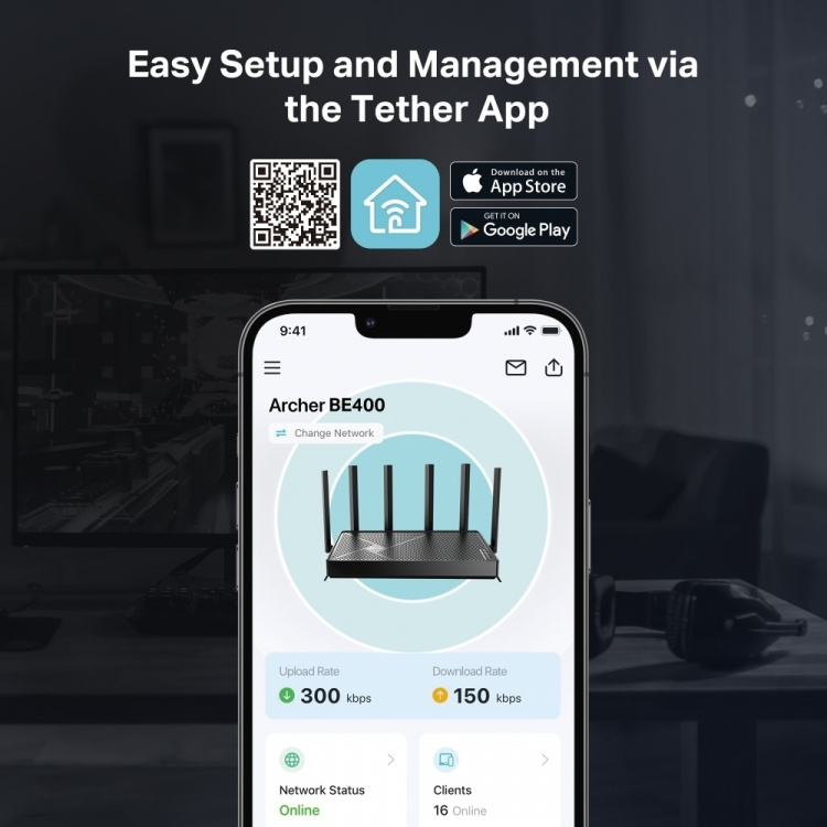 TP-Link Archer BE400 Dual-Band WiFi 7-router De supersnelle Archer BE400