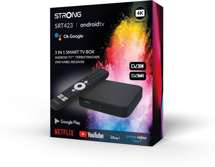 Strong SRT423 4K + DVB-T2/C Wi-Fi 4K Android TV-mediaspeler/digibox
