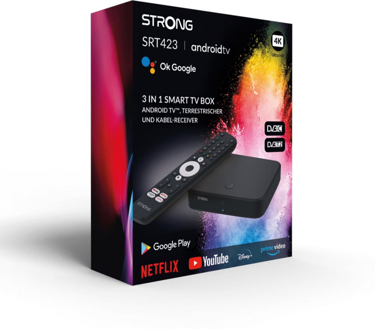 Strong SRT423 4K + DVB-T2/C Wi-Fi 4K Android TV-mediaspeler/digibox