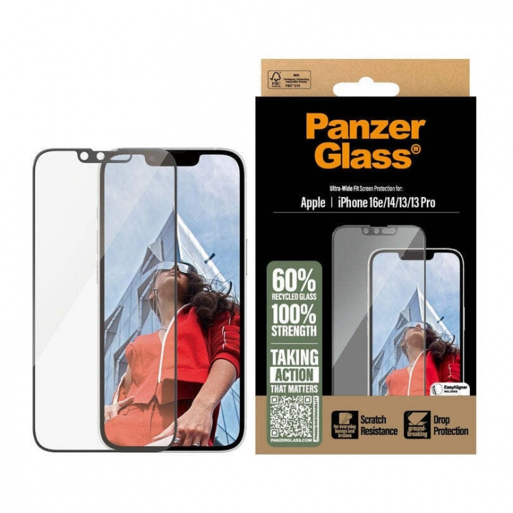 PanzerGlass Ultra Wide Fit-beschermglas, iPhone 16e / 14 / 13 / 13 Pro