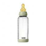 BIBS Glazen babyfles, rond, met latex-tepel en gemiddelde doorstroming - Salie - 240 ml