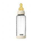 BIBS Glazen babyfles, rond, met latex-tepel en gemiddelde doorstroming - Ivoor - 240 ml