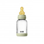 BIBS Glazen babyfles, rond, met latex-tepel en langzame doorstroming - Salie - 120 ml