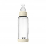 BIBS Glazen babyfles, rond, met siliconen speen en gemiddelde doorstroming - Ivoor - 240 ml