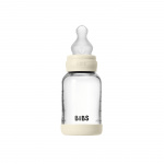 BIBS Glazen babyfles, rond, met siliconen ring, 1 stuk, 120 ml, langzame doorstroming - ivoorkleurig - 120 ml