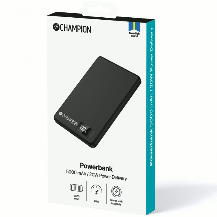 Champion Powerbank 5000mAh Magsafe-kompatibel 20W PD Svart