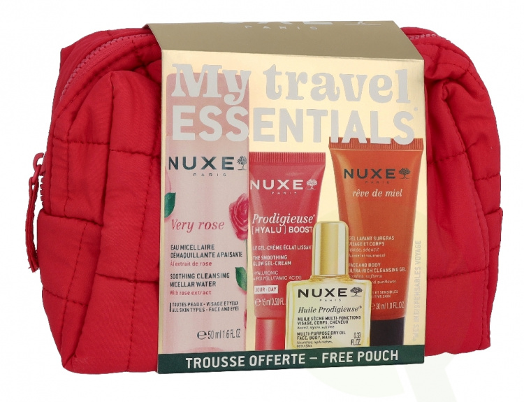 Nuxe Travel Set 105 ml Very Rose Micellar Water 50 ml/Prodigieuse Boost Cream-Gel 10 ml/Reve De Miel Cleansing Gel 30ml/Creme Fraiche Cream 15ml/Pouch